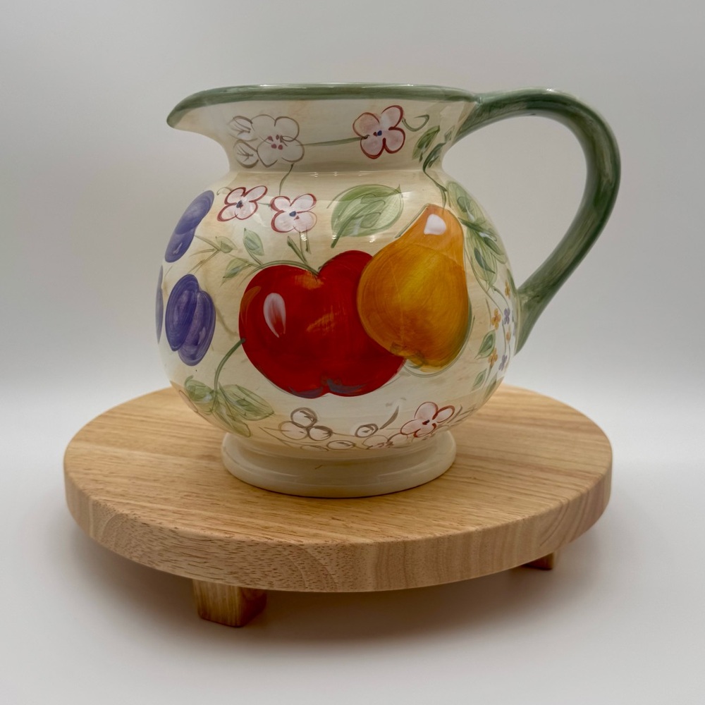 Gibson Home Stoneware Pitcher Jug – Fruit Grove Apples Pears 96 oz Retired